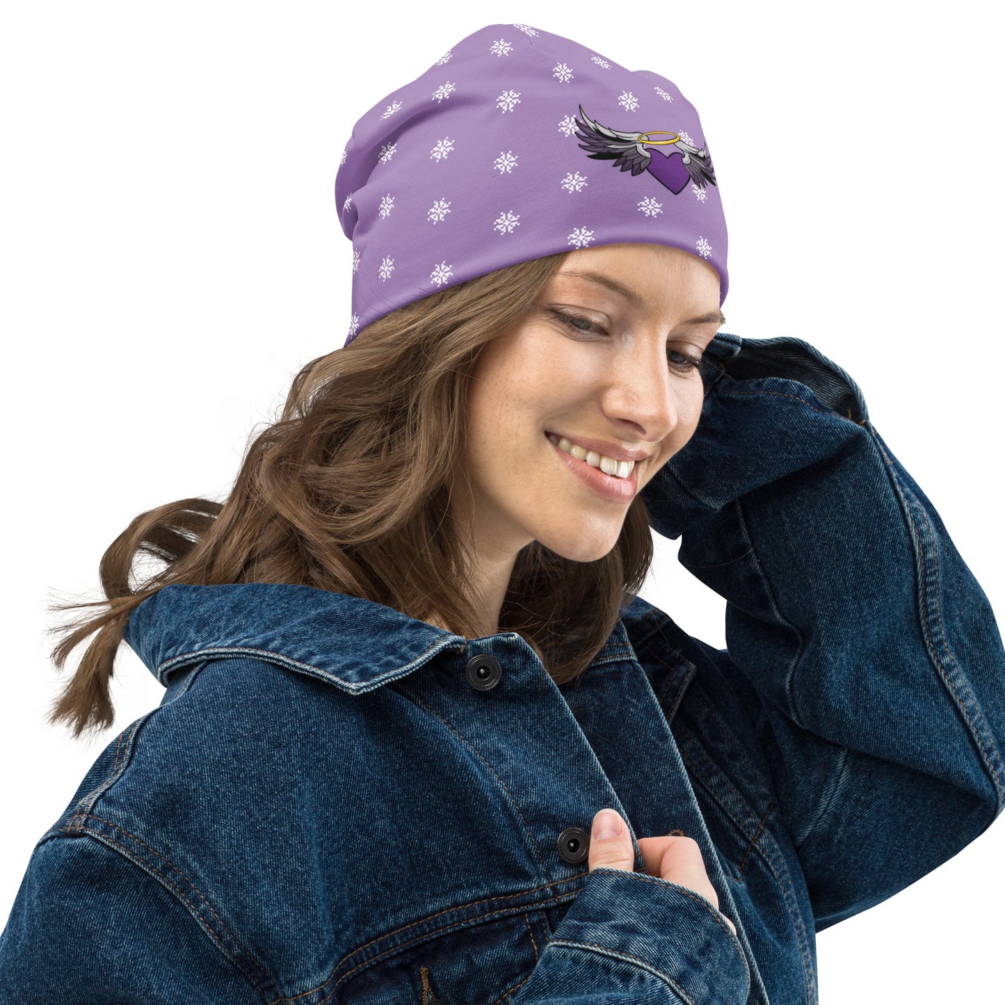 Lavender Snowflake Angel Heart Beanie