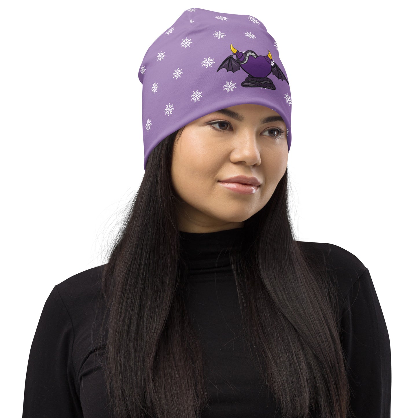 Lavender Snowflake Devil Heart Beanie