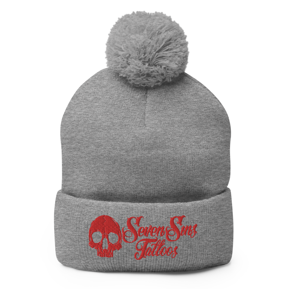 Seven Sins Pom-Pom Beanie - Bright Red logo