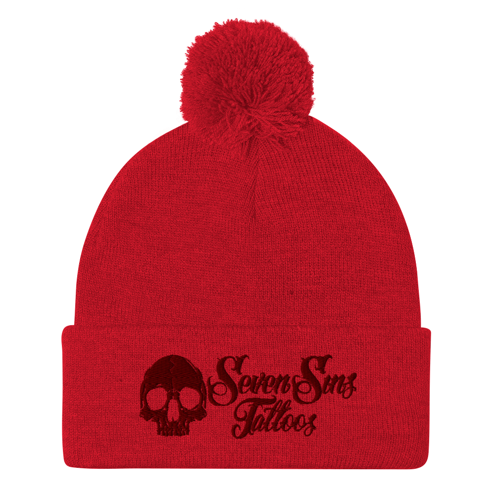 Seven Sins Pom-Pom Beanie - Maroon Logo