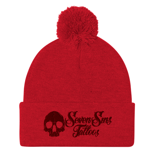 Seven Sins Pom-Pom Beanie - Maroon Logo