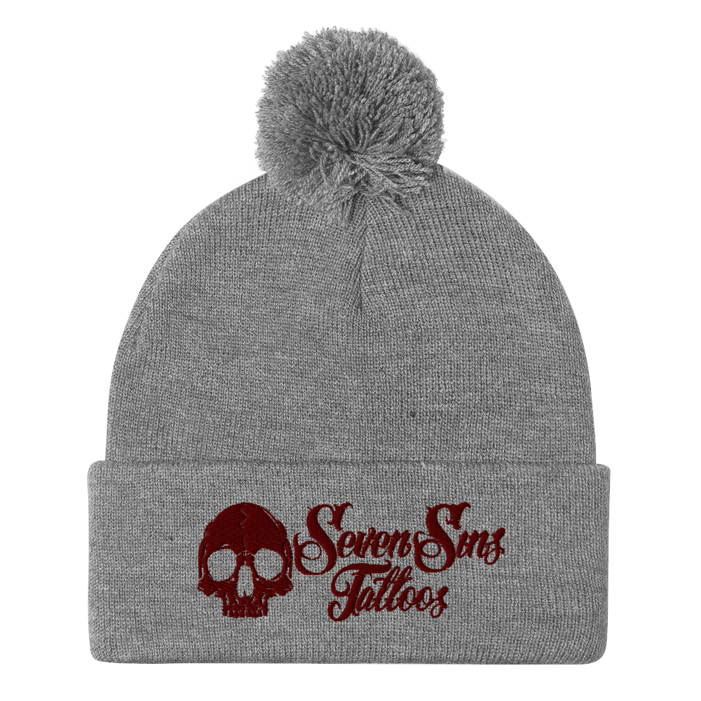 Seven Sins Pom-Pom Beanie - Maroon Logo